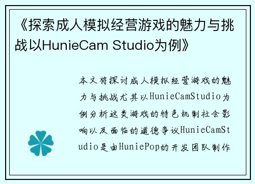 《探索成人模拟经营游戏的魅力与挑战以HunieCam Studio为例》